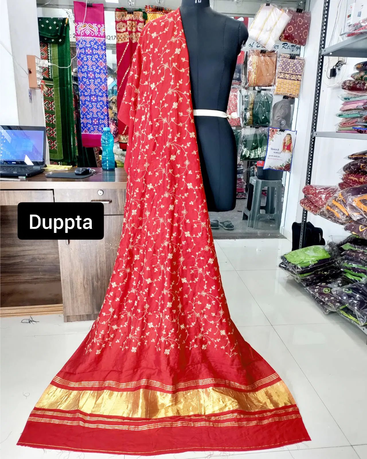 Lagadi Patta Work Chandery Silk Designer Dupatta Wholesale Online